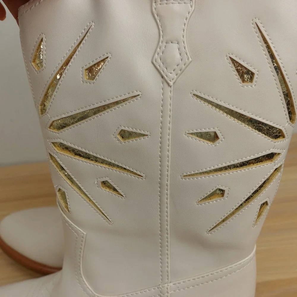 Western Boho Cowboy Boots Womens 6 White Sunburst Cutout Leather DV Dolce Vita